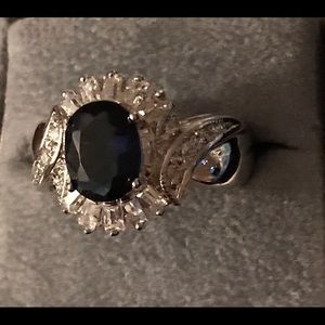 Silver Halo Sapphire CZ Stone Ring 9 New